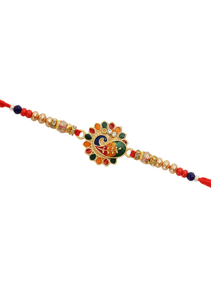 Multicolor Gemstone Peacock Rakhi