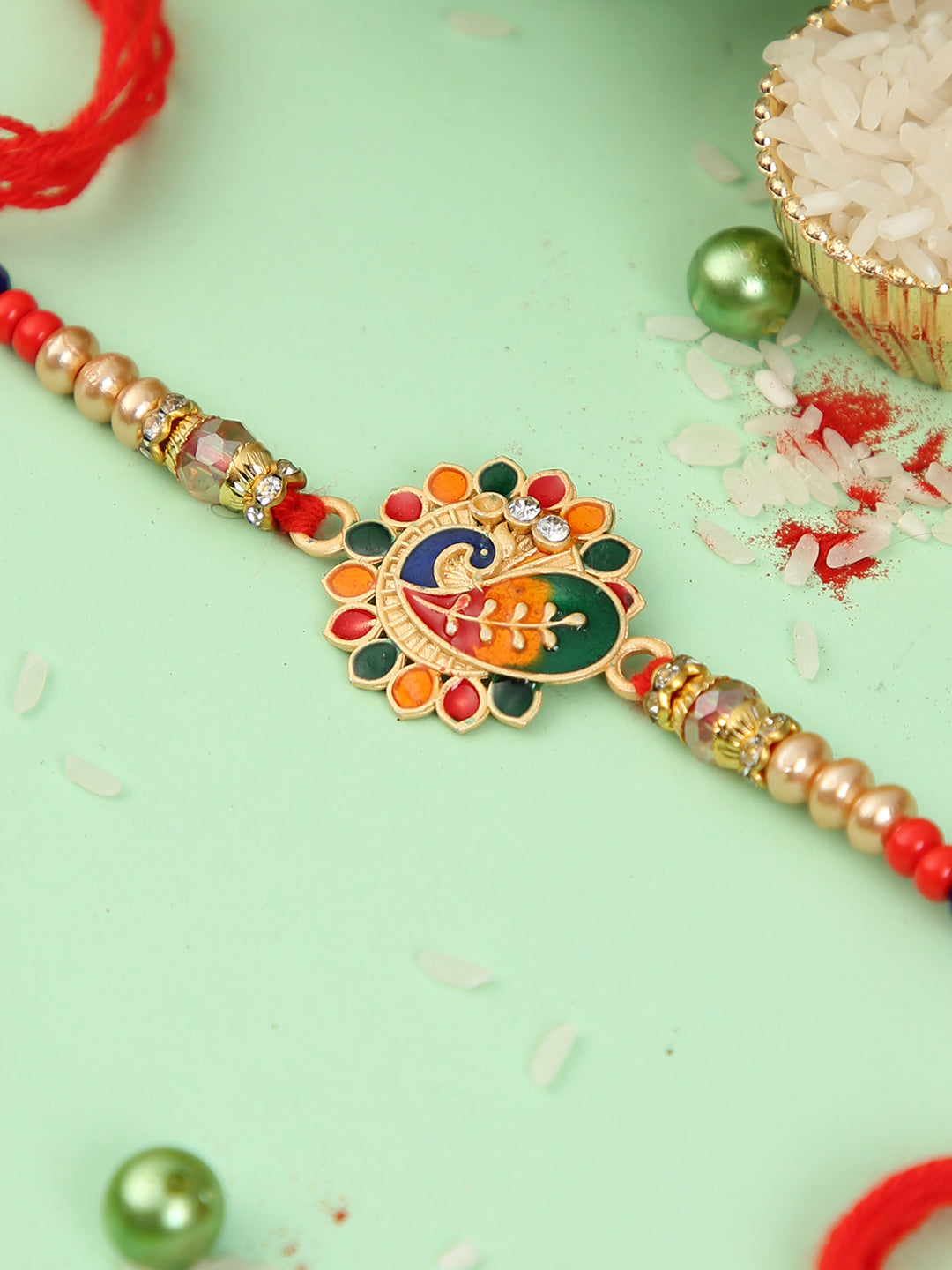 Multicolor Gemstone Peacock Rakhi
