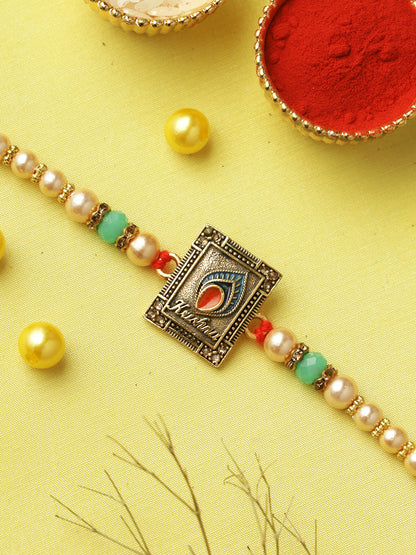 Turquoise Krishna Charm Rakhi