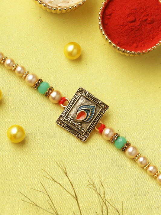 Turquoise Krishna Charm Rakhi