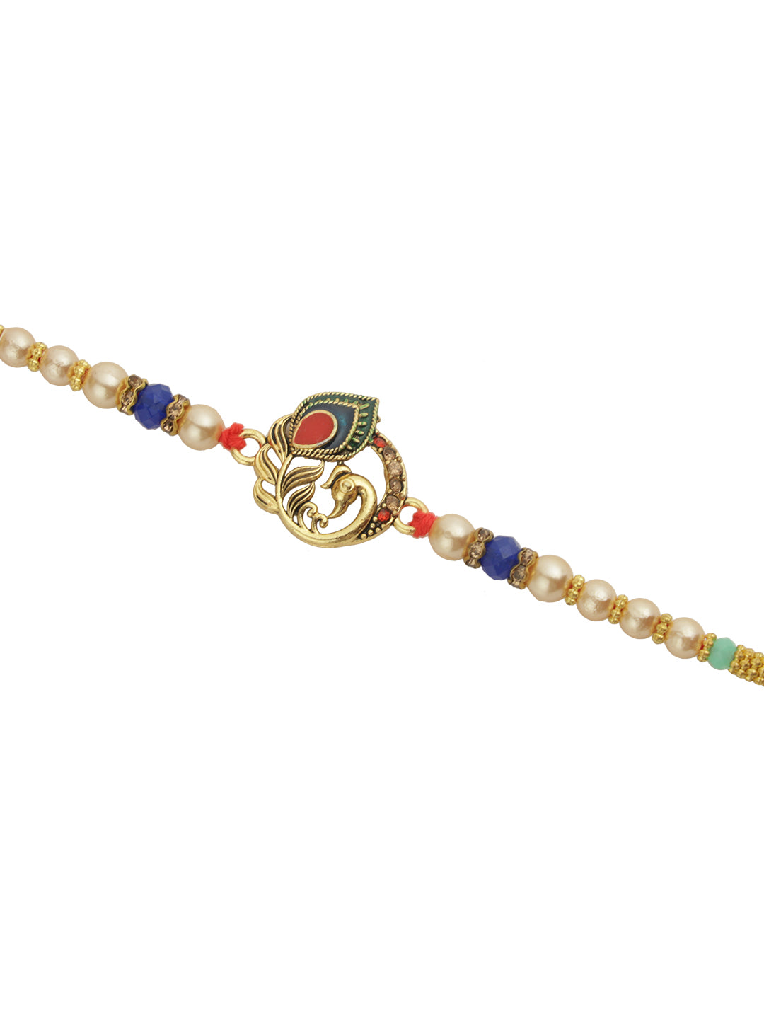Regal Peacock Feather Pearl Rakhi