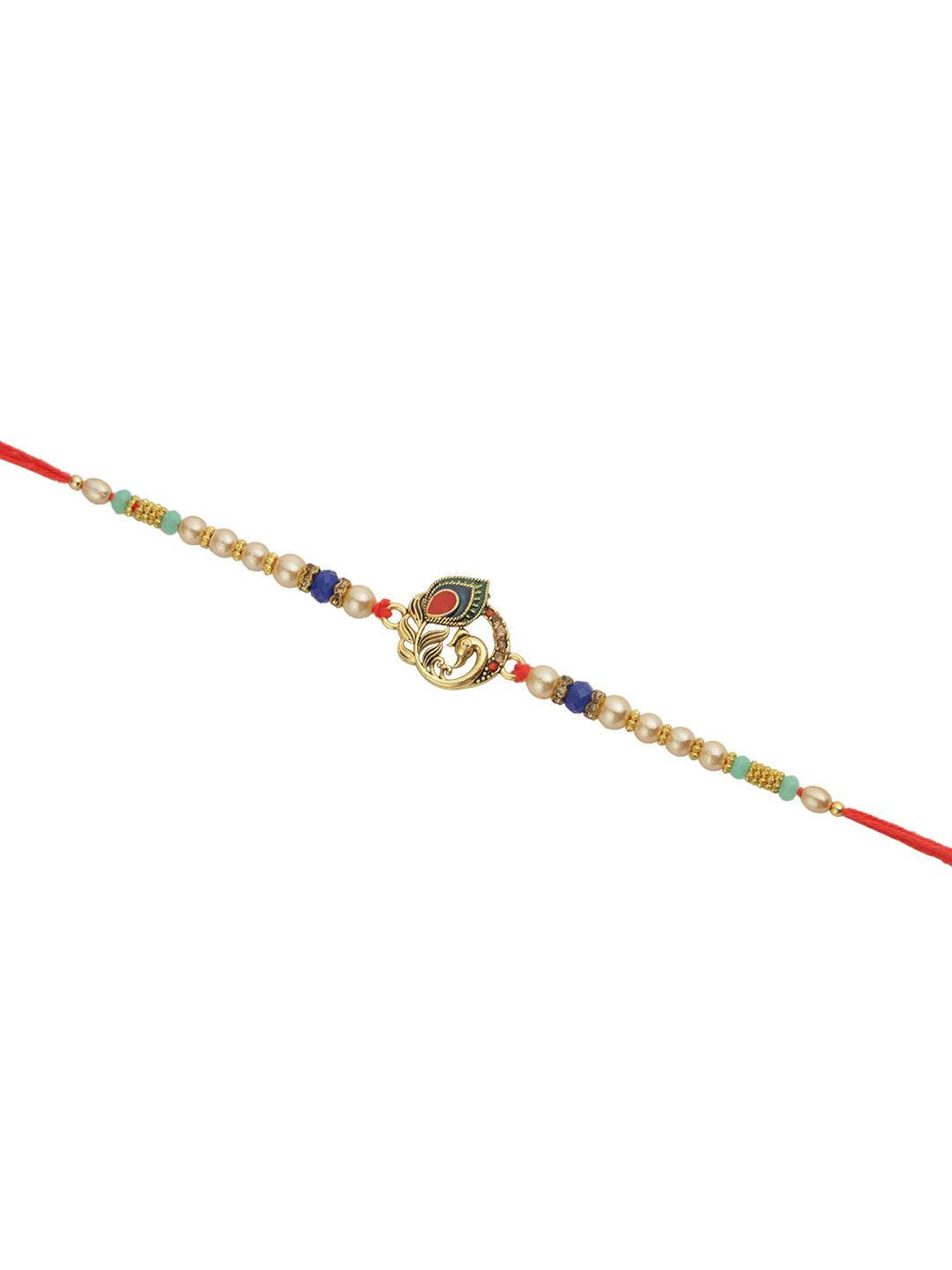 Regal Peacock Feather Pearl Rakhi
