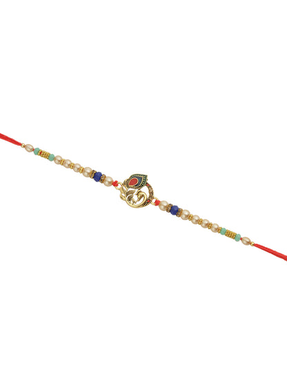 Regal Peacock Feather Pearl Rakhi