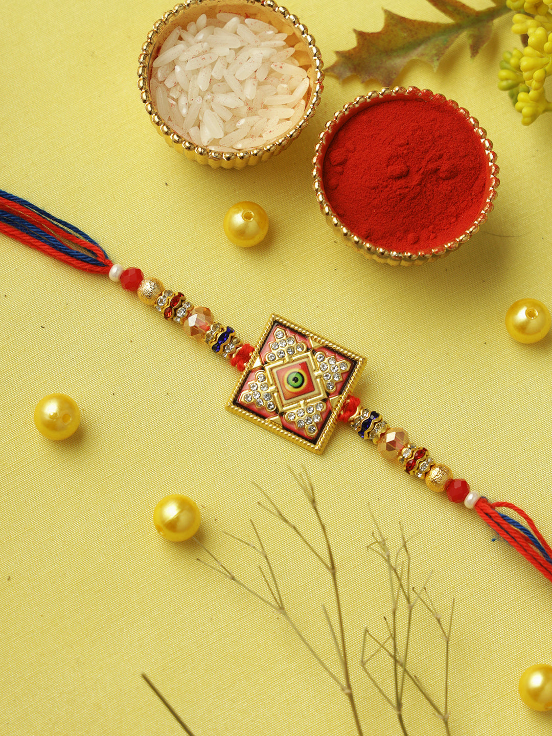Red & Blue Stone Work Rakhi