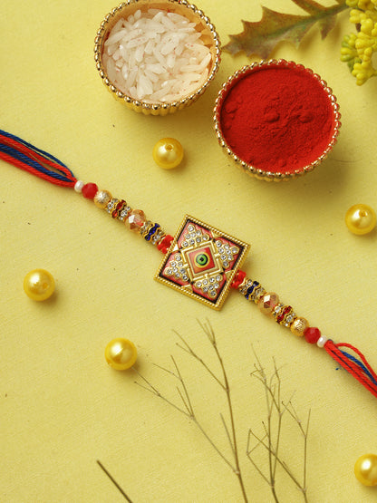 Red & Blue Stone Work Rakhi