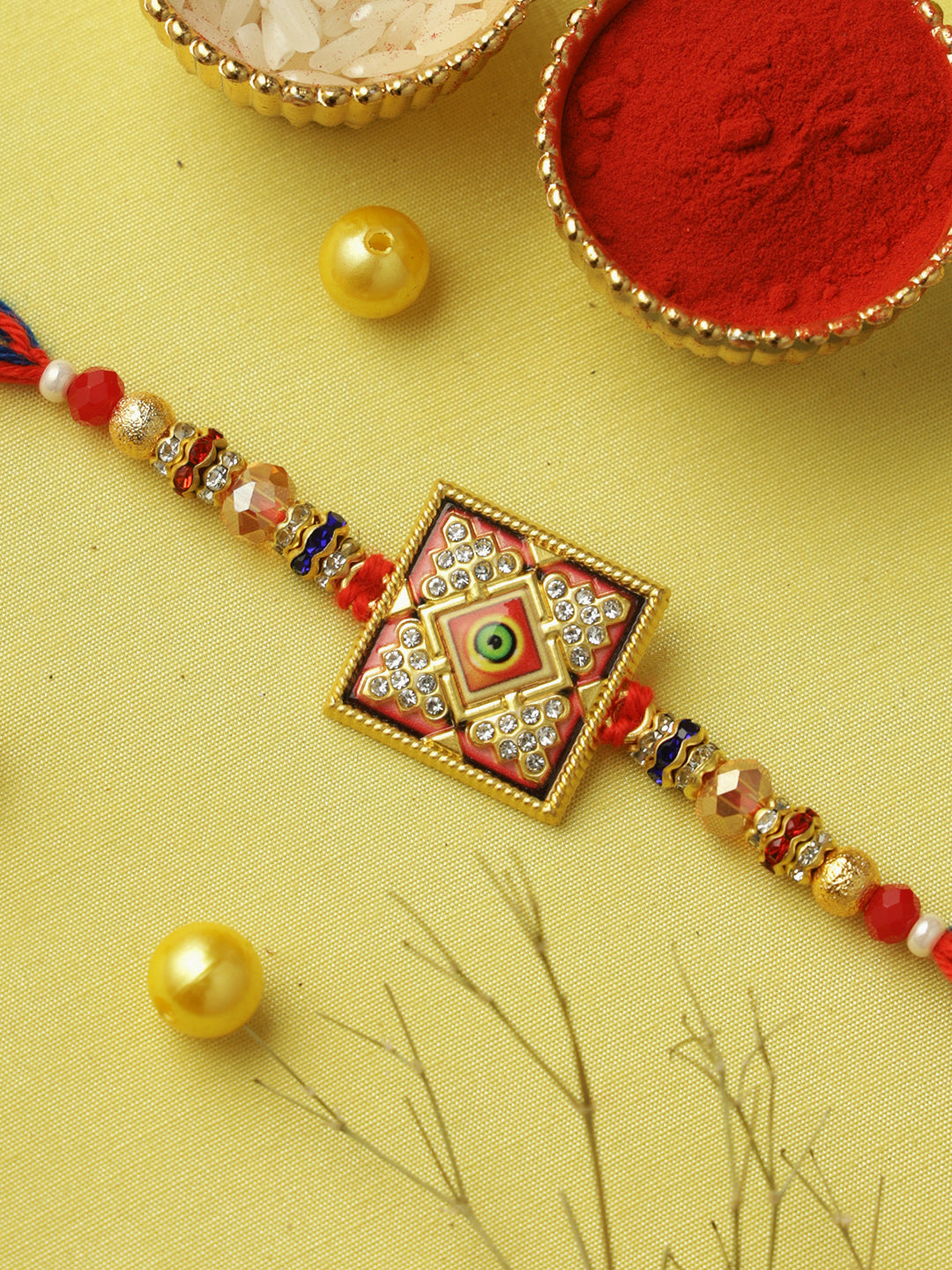 Red & Blue Stone Work Rakhi