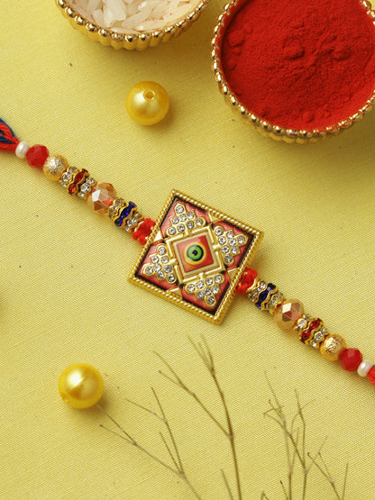 Red & Blue Stone Work Rakhi