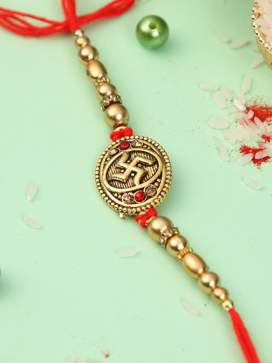 Golden Swastik Pearl Rakhi