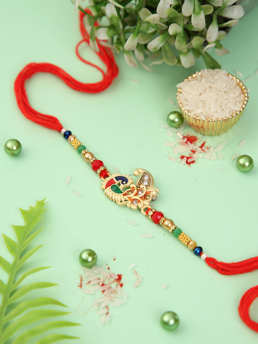 Vibrant Peacock Elegance Gem Rakhi