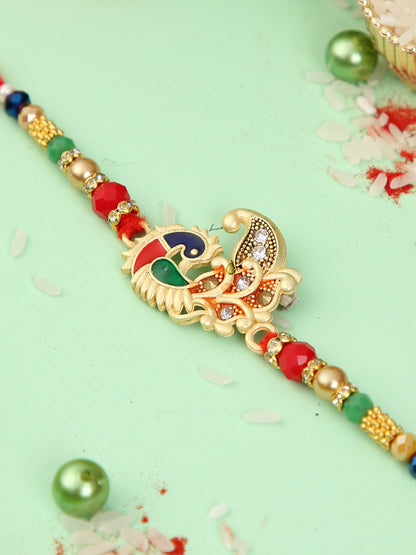 Vibrant Peacock Elegance Gem Rakhi