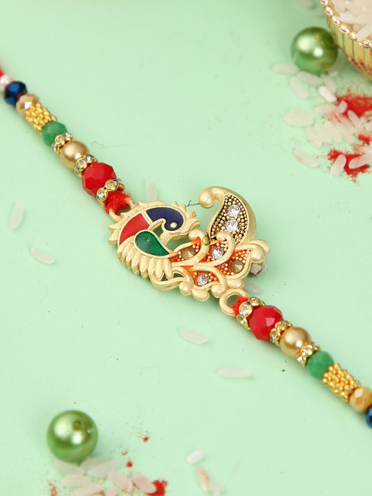Vibrant Peacock Elegance Gem Rakhi