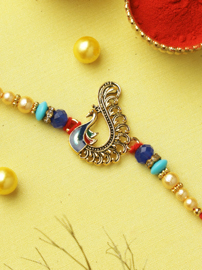 Peacock Charm Turquoise Pearl Rakhi