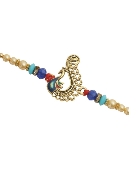 Peacock Charm Turquoise Pearl Rakhi