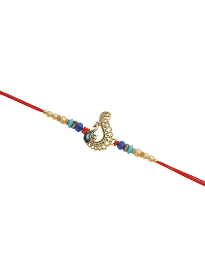 Peacock Charm Turquoise Pearl Rakhi