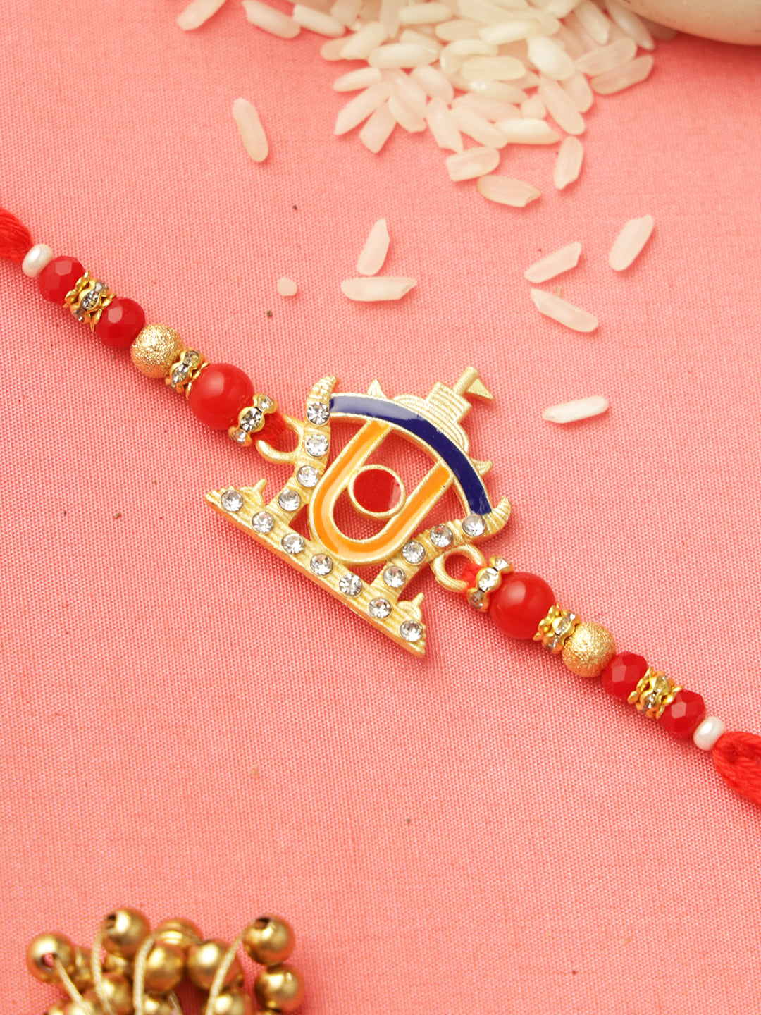 Divine Stone work Red & Gold Rakhi