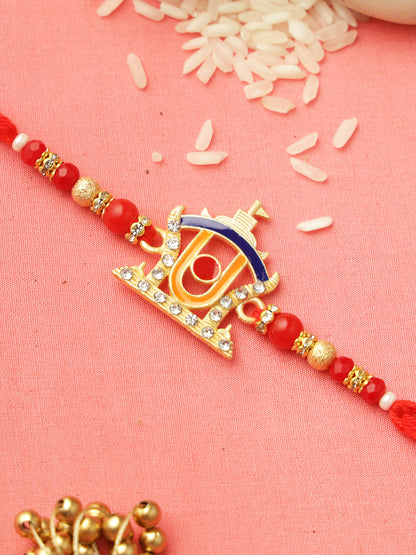 Divine Stone work Red & Gold Rakhi