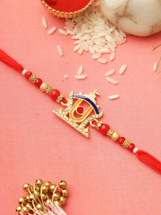 Divine Stone work Red & Gold Rakhi