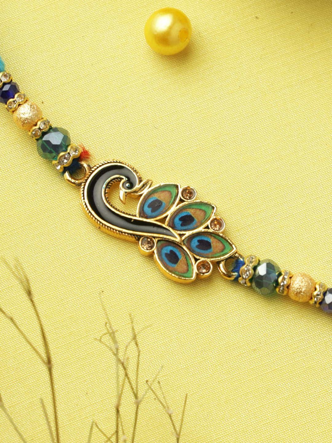 Royal Peacock Feather Beaded Rakhi