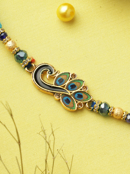 Royal Peacock Feather Beaded Rakhi