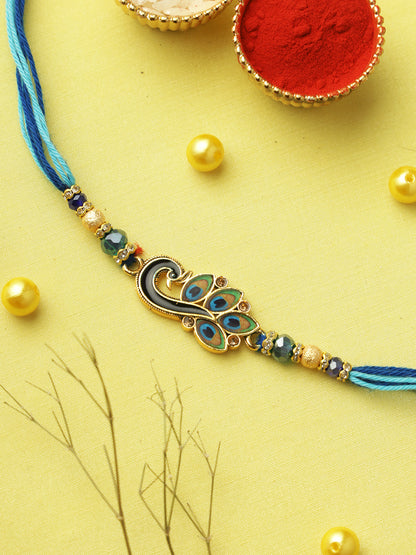Royal Peacock Feather Beaded Rakhi