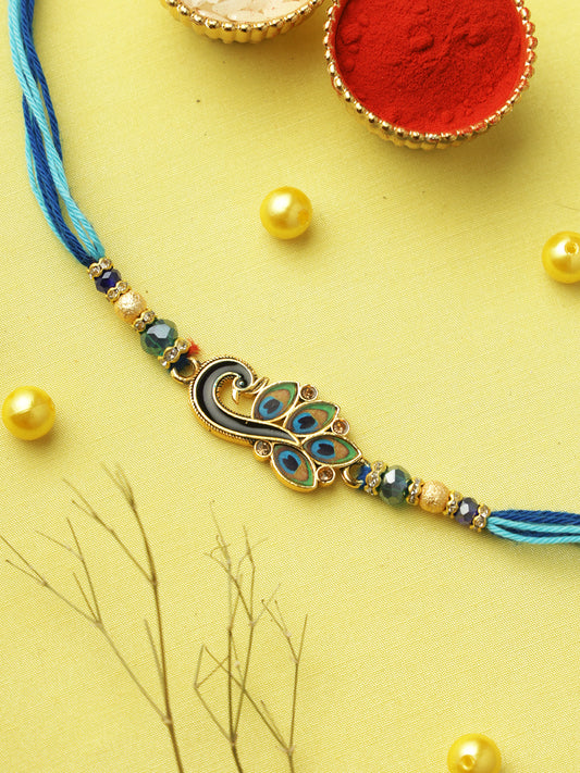 Royal Peacock Feather Beaded Rakhi