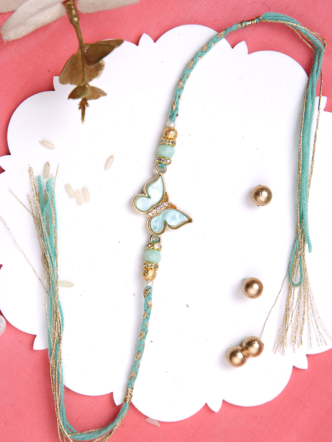 Pista Green Butterfly Braided Single Rakhi