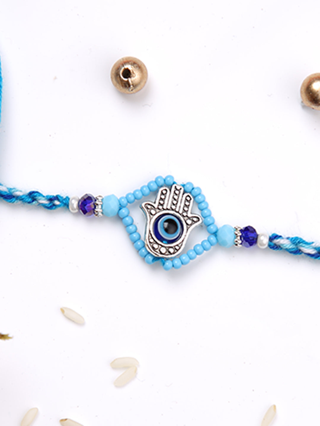 Blue Eye Evil Eye Hamsa Beaded Single Rakhi