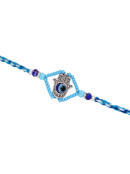 Blue Eye Evil Eye Hamsa Beaded Single Rakhi