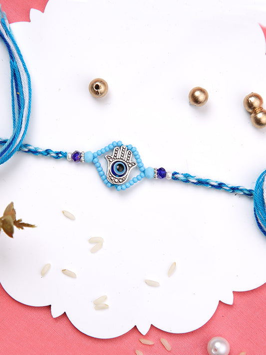 Blue Eye Evil Eye Hamsa Beaded Single Rakhi