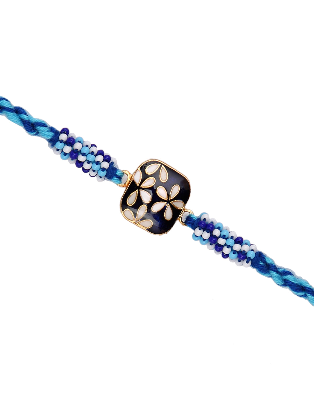 White Flroal Enameled Blue Single Rakhi