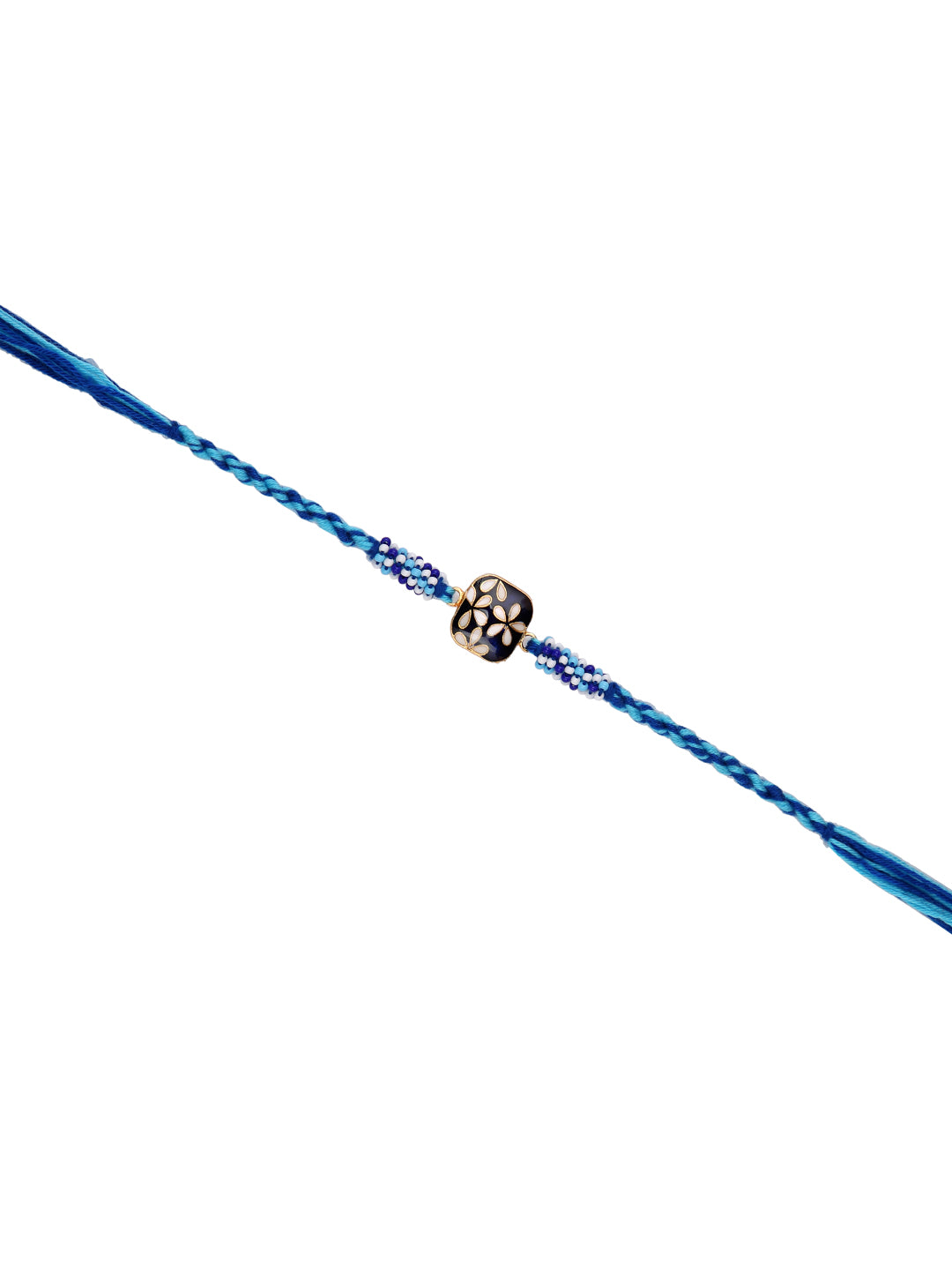 White Flroal Enameled Blue Single Rakhi
