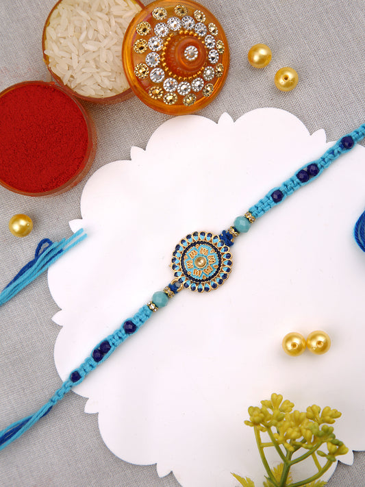 Beautiful Floral Enameled Bead Work Rakhi