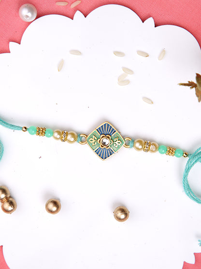 Blue & Green Enameled Single Rakhi
