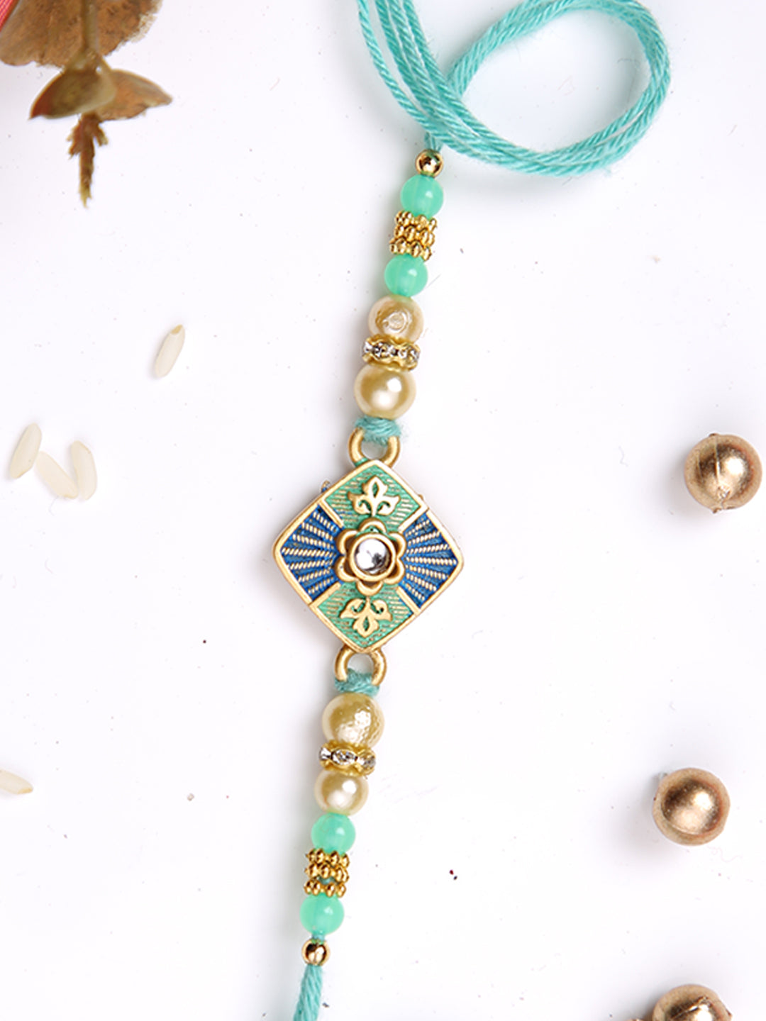 Blue & Green Enameled Single Rakhi
