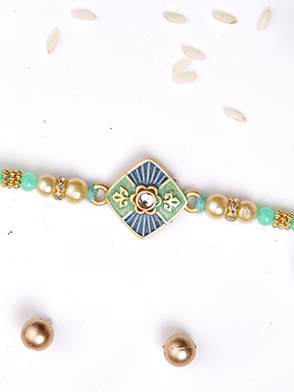 Blue & Green Enameled Single Rakhi