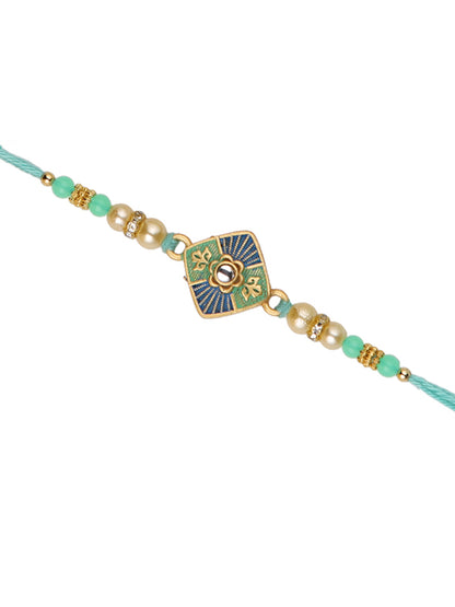 Blue & Green Enameled Single Rakhi