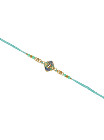 Blue & Green Enameled Single Rakhi