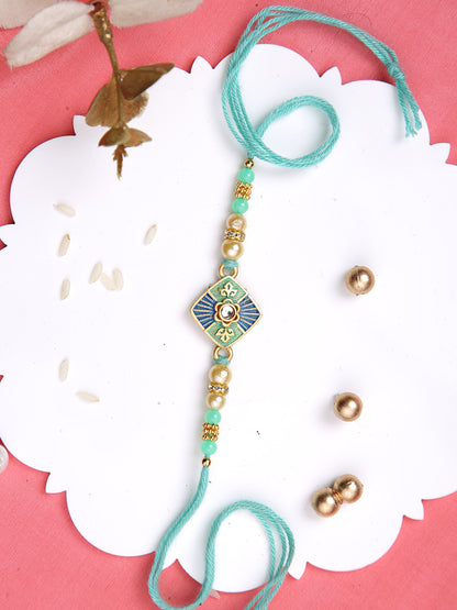 Blue & Green Enameled Single Rakhi