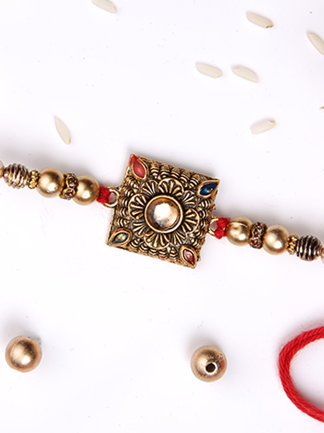 Antique Kundan & Beads Work Single Rakhi