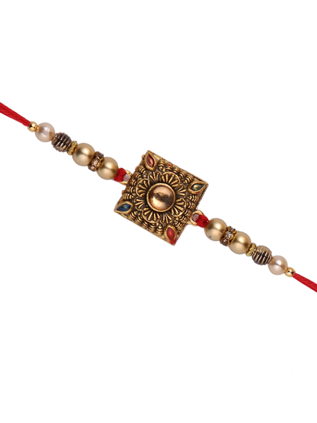 Antique Kundan & Beads Work Single Rakhi