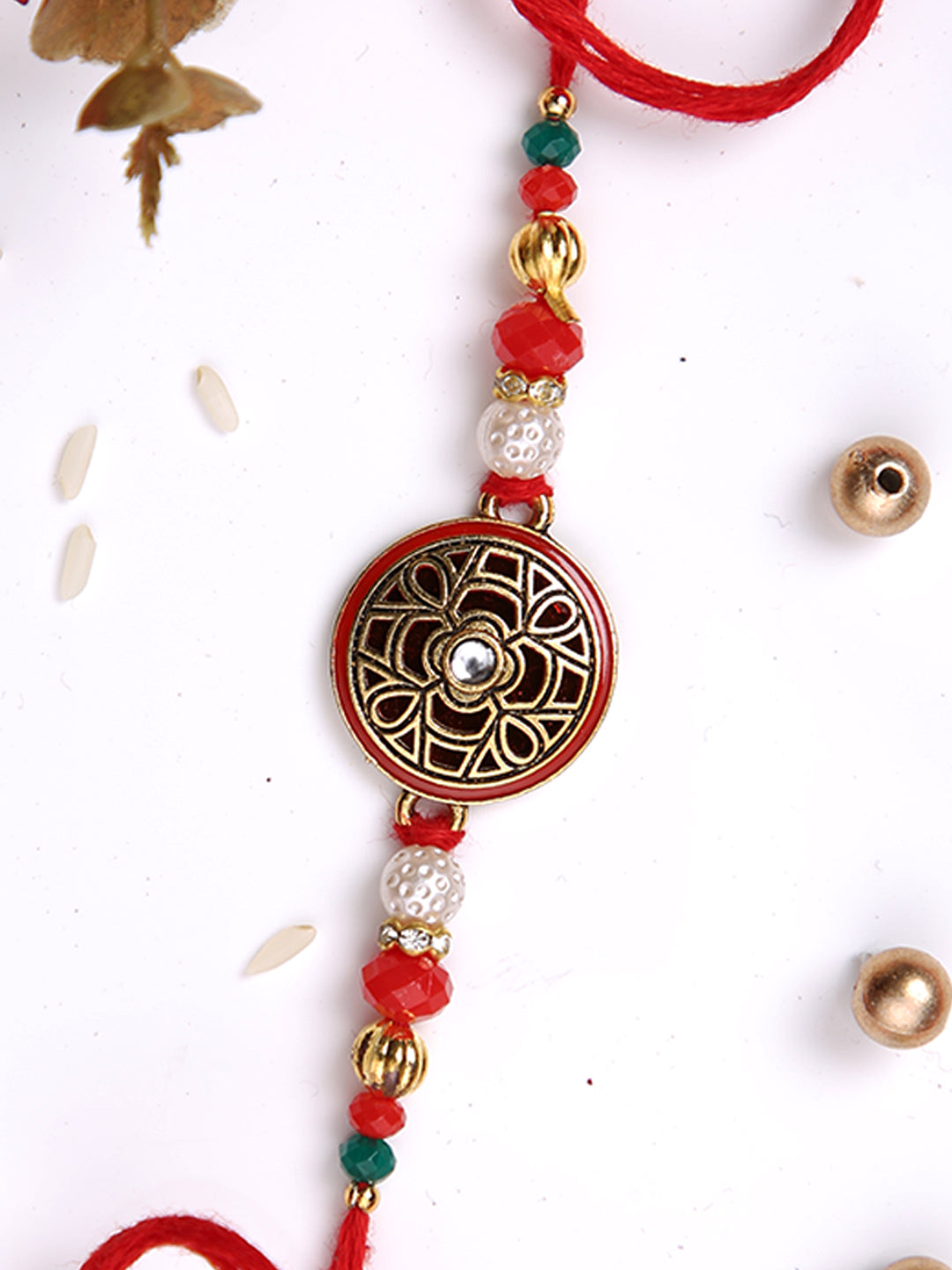 Gold & Red Circular Design Rakhi