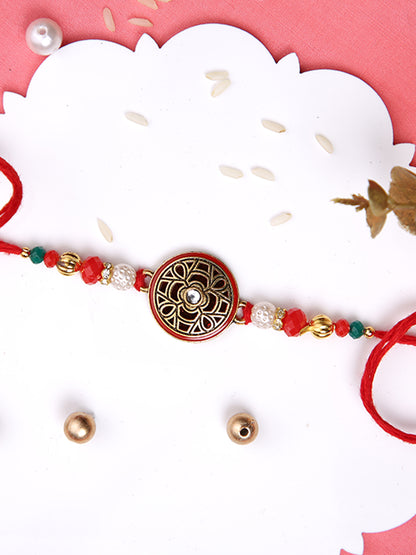 Gold & Red Circular Design Rakhi