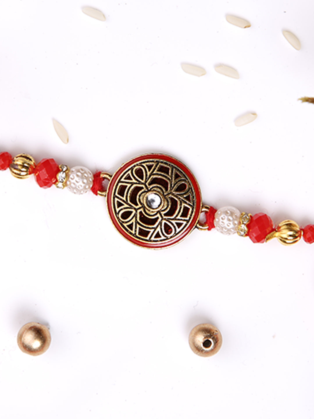 Gold & Red Circular Design Rakhi