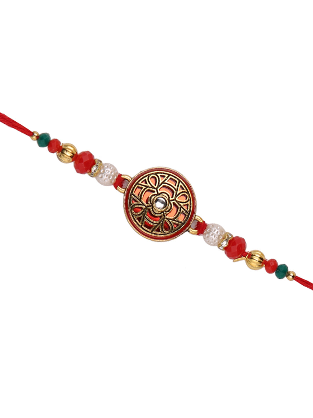Gold & Red Circular Design Rakhi