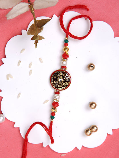 Gold & Red Circular Design Rakhi