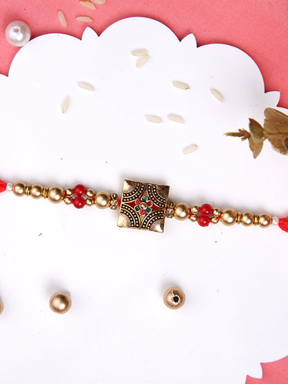 Floral & Beaded Red Single Rakhi