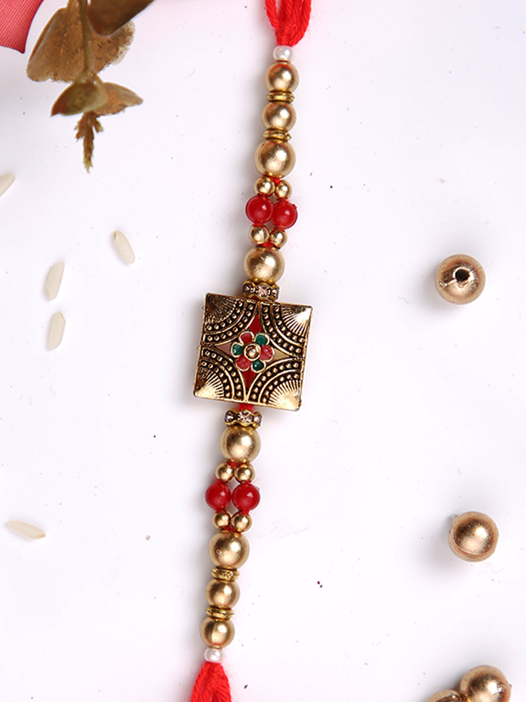 Floral & Beaded Red Single Rakhi