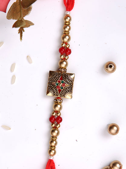 Floral & Beaded Red Single Rakhi