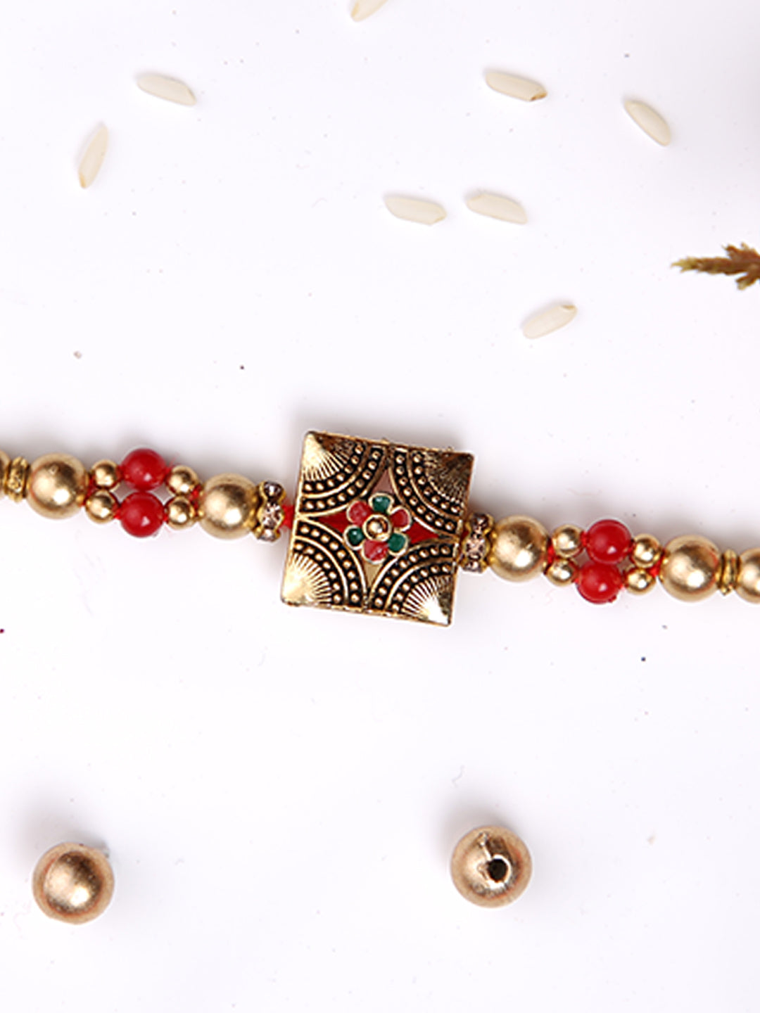 Floral & Beaded Red Single Rakhi