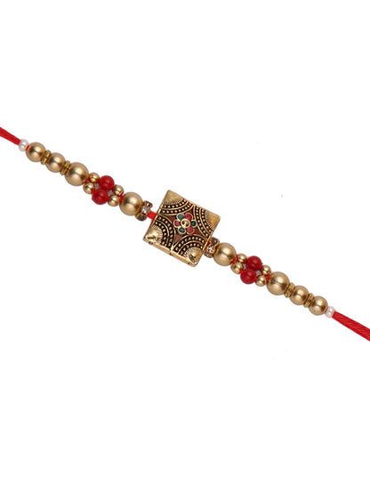 Floral & Beaded Red Single Rakhi